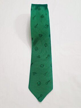 Vintage 2" Green St. Patrick's Day Skinny Tie - Ribbed Clovers Hats & Pipes
